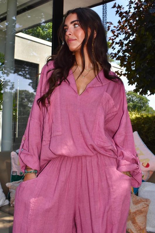 Sandbar Linen Blend Pop Over Shirt Indian Pink